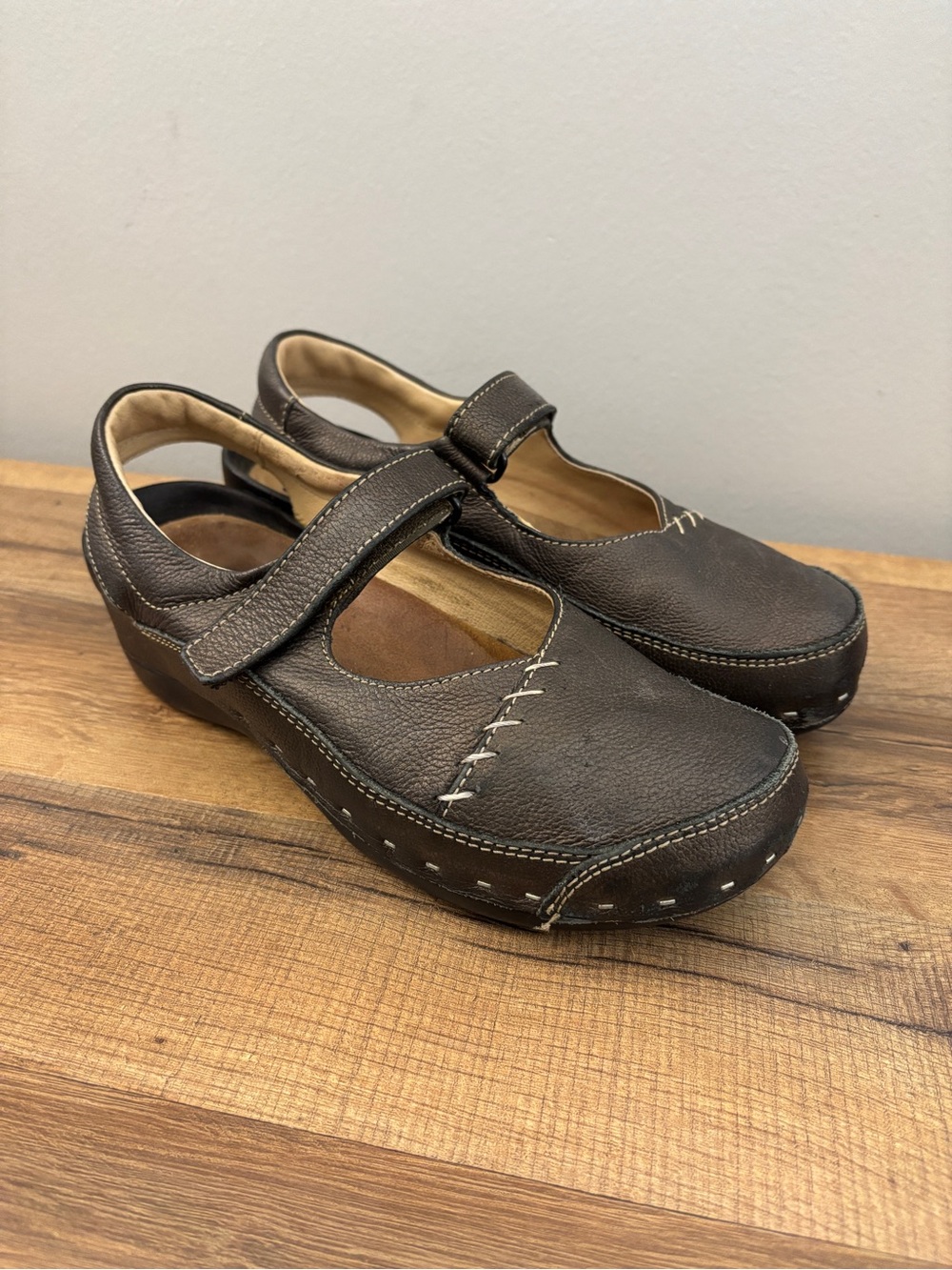 Wolky Strap Cloggy Brown Leather Comfort Shoes Clogs Brown Women’s